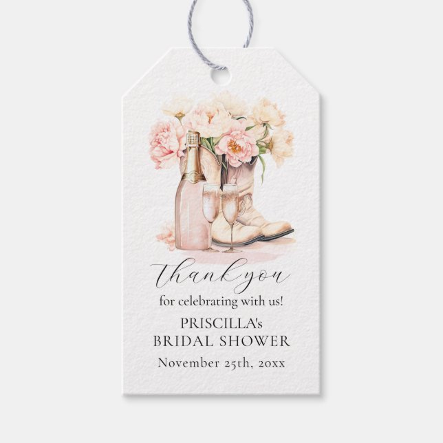Danke Boots Bubbly Western Peony BRAUTPARTY Geschenkanhänger (Vorderseite)