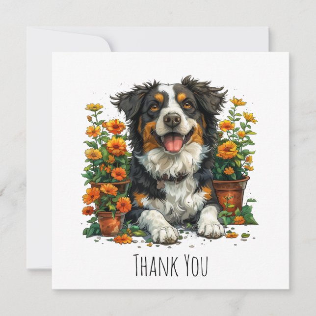 Danke Border Collie in Blume (Vorderseite)