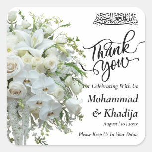 Danke Brautstrauß Blumen Nikah Walima Quadratischer Aufkleber