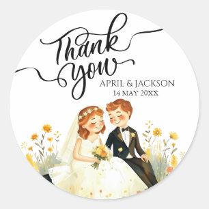 Danke, Bride Groom Ilustration Runder Aufkleber