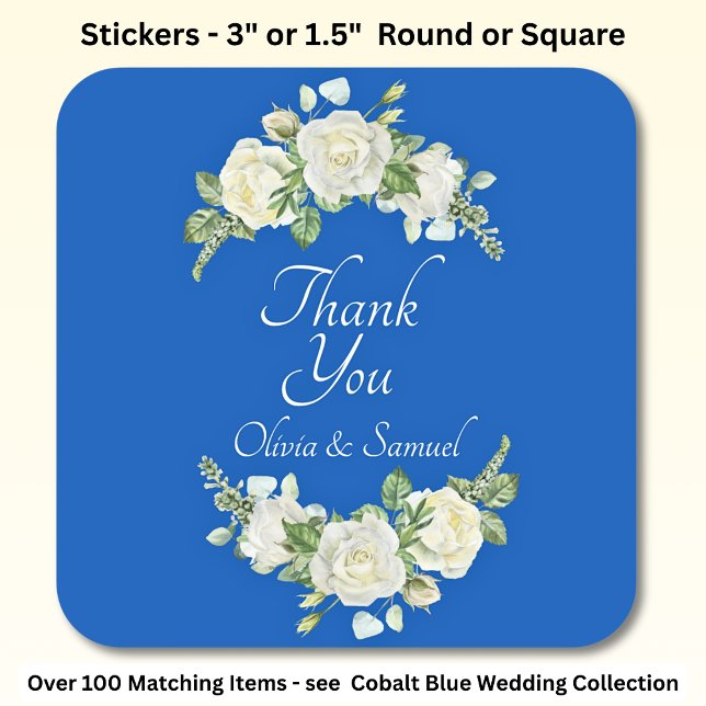 Danke Bride, Groom Names Cobalt Blue & White Quadratischer Aufkleber (Von Creator hochgeladen)