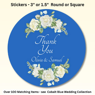 Danke Bride, Groom Names Cobalt Blue & White Runder Aufkleber