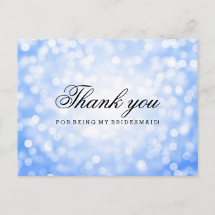 Danke Bridesmaid Blue Glitzer Lights Postkarte