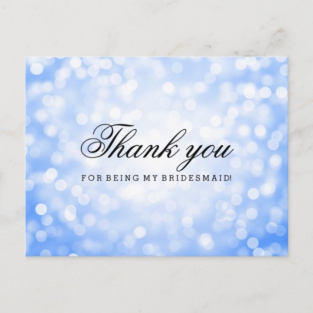 Danke Bridesmaid Blue Glitzer Lights Postkarte (Vorderseite)