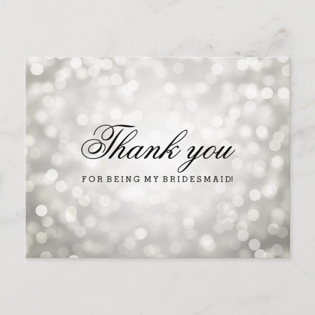 Danke Bridesmaid Silver Glitzer Lights Postkarte (Vorderseite)