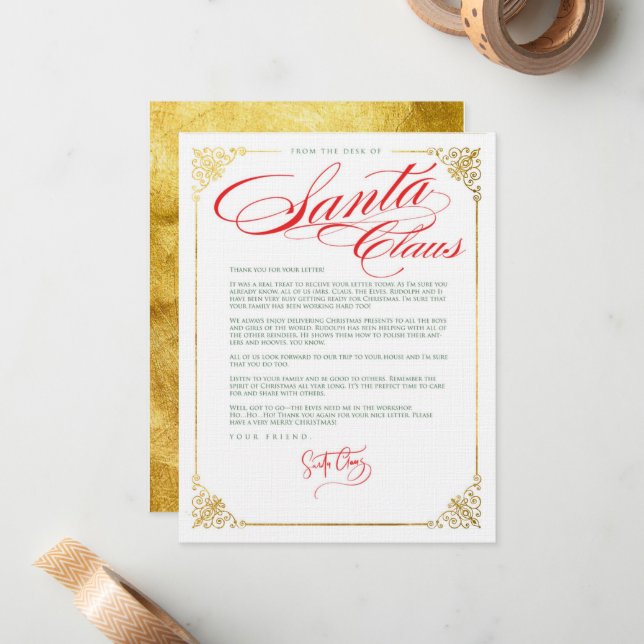 Danke, Brief vom Weihnachtsmann Mitteilungskarte (Vorderseite/Rückseite Beispiel)