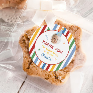 Danke Bunter Streifen Junge 1. Geburtstag Runder Aufkleber