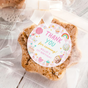 Danke Buntes Foto Mädchen 1. Geburtstag Runder Aufkleber