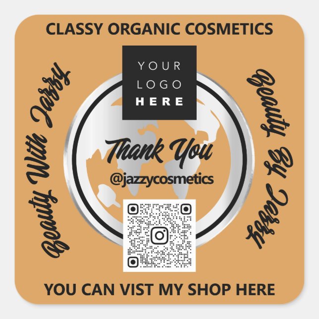 Danke Business QRCode Logo Silver Map Globe Blogg Quadratischer Aufkleber (Vorderseite)
