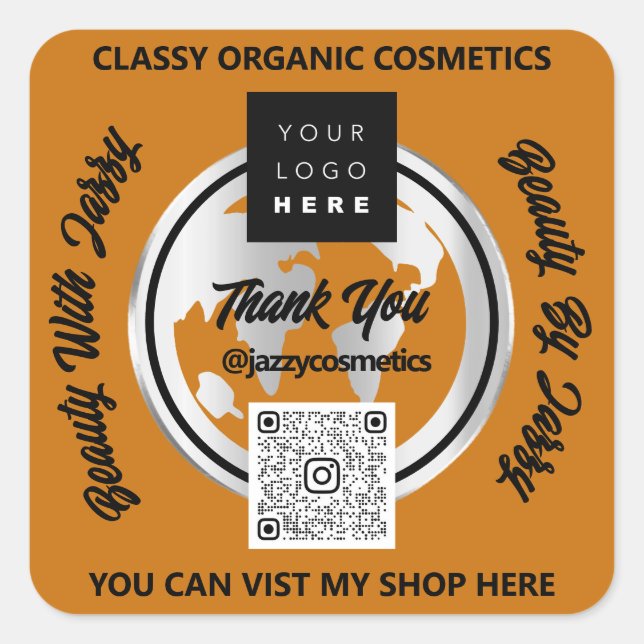 Danke Business QRCode Logo Silver Map Honey Quadratischer Aufkleber (Vorderseite)