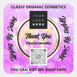 Danke Business QRCode Logo World Earth PinkGlitter Quadratischer Aufkleber