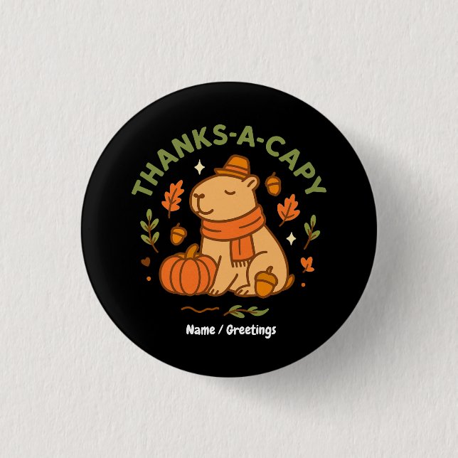 Danke-Capy Niedliches Capybara-Erntedankfest Retro Button (Vorderseite)