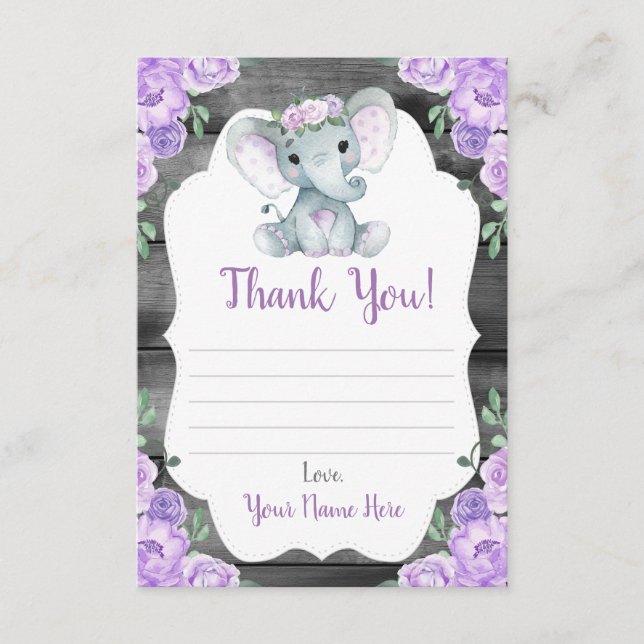 Danke Card Girl Elephant Dusche Blume Rustikal Begleitkarte (Vorderseite)