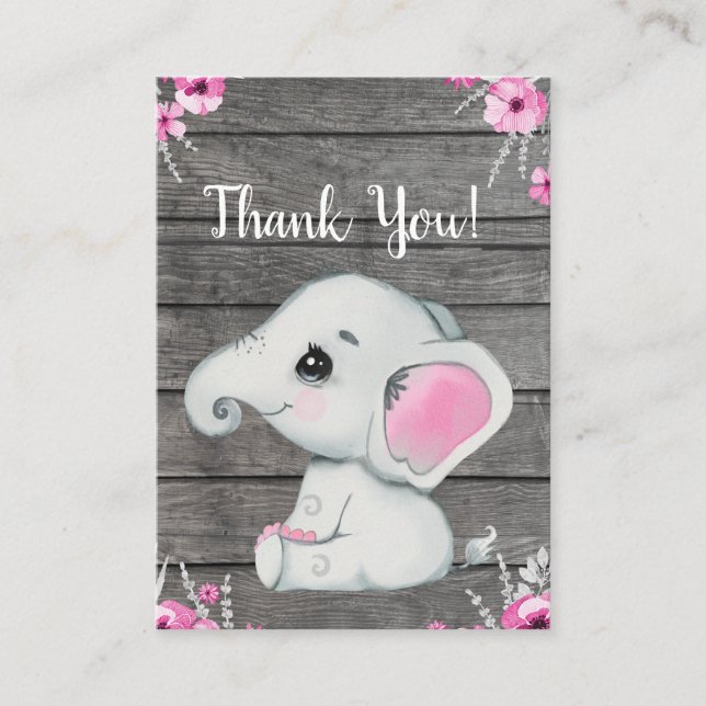 Danke Card Girl Elephant Dusche Rustikal Begleitkarte (Vorderseite)