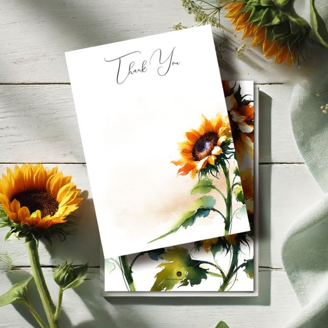 Danke, Card Rustic Sonnenblume Dankeskarte (Sunflower wedding stationery features thank you card with watercolor floral design)