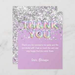 Danke Card Silver Glitzer Rainbow Balloons Einladung