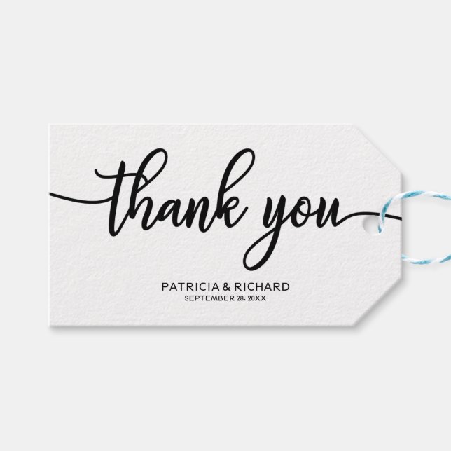 Danke - Chic Calligraphy Gastgeschenk Hochzeit Tag Geschenkanhänger (Vorderseite (Horizontal))