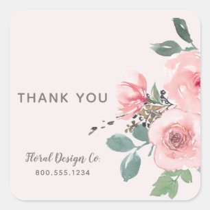 Danke   Chic rosafarbene Blumen Corporate Geschäft Quadratischer Aufkleber