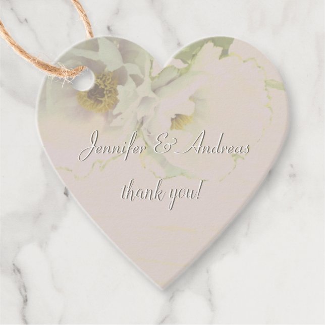 "Danke!" Couple's Names Wedding Mauve Peony Geschenkanhänger (Vorderseite)