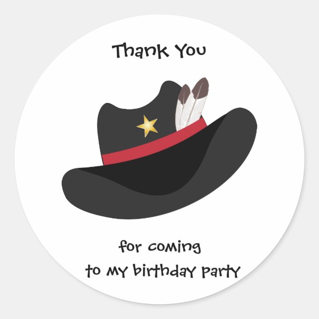 Danke Cowboy Birthday Party Geschenksticker Runder Aufkleber (Vorderseite)