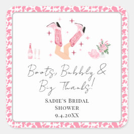 Danke Cowboy Boots & Bubbly Brautparty Quadratischer Aufkleber