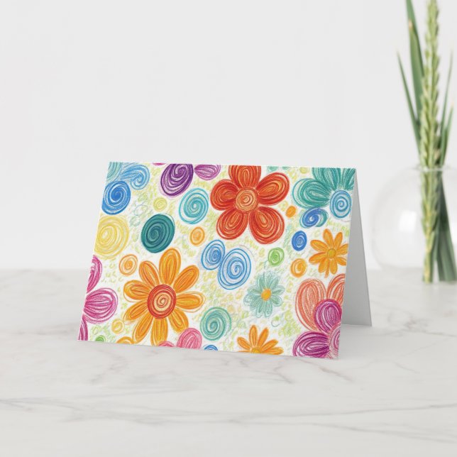 Danke Crayon Doodle Daisy Design Karte (Vorderseite)
