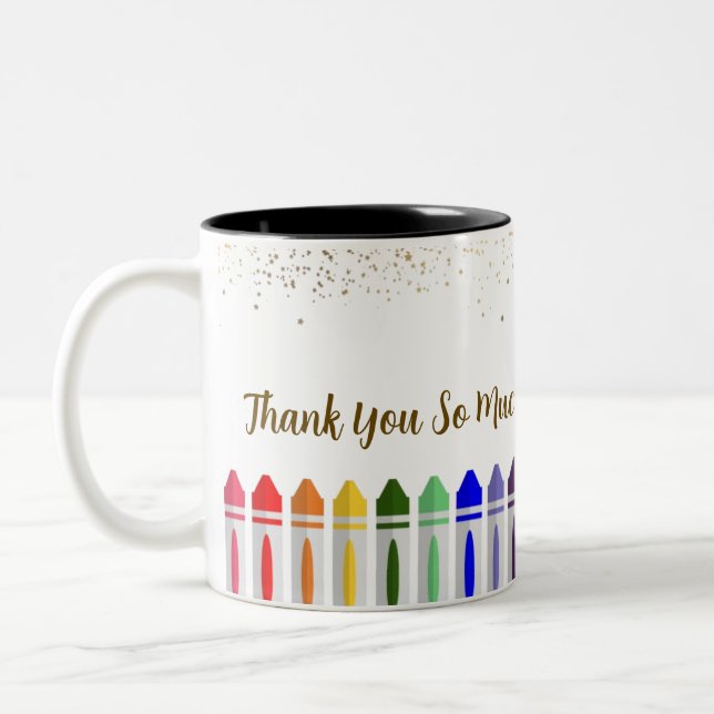 Danke Crayon Star Design für Lehrer Zweifarbige Tasse (Links)