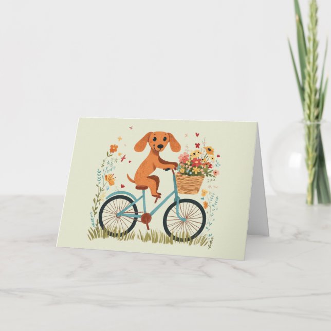 Danke Dachshund Hund Radfahren Frühlingsblumen (Vorderseite)