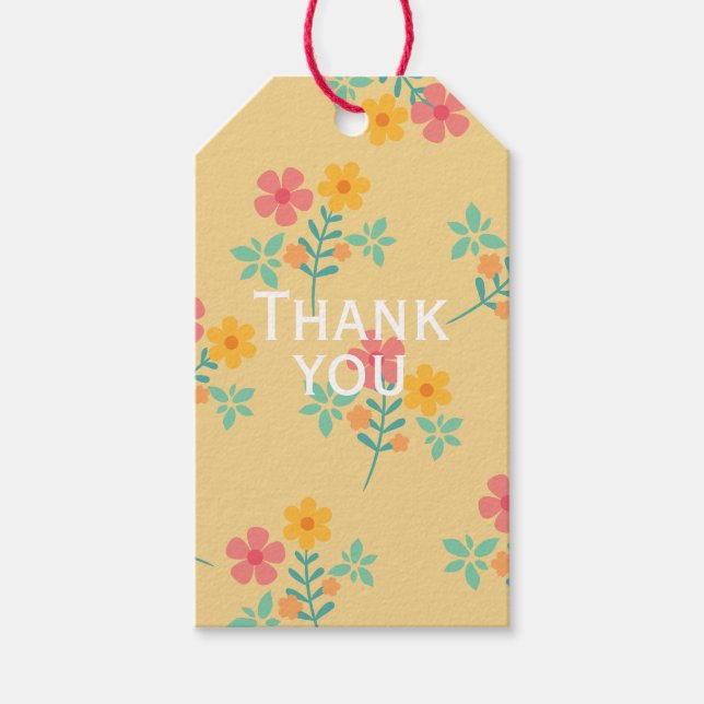 Danke Daisy Retro Bouquet Muster in Gelb Geschenkanhänger (Vorderseite)