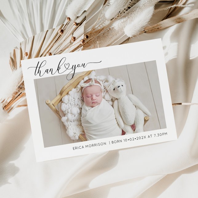 DANKE DANK Weiße Grenzen Geburtsankündigung Einladung (Von Creator hochgeladen)