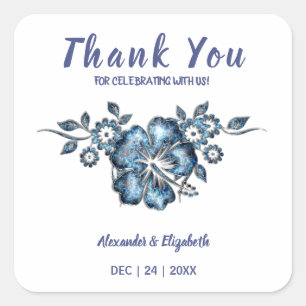 Danke, dass du bei Wedding Blue Blume gekommen bis Quadratischer Aufkleber
