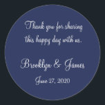 Danke, dass du blaue Nautic Wedding Stickers<br><div class="desc">Vielen Dank an die blauen Hochzeitsaufkleber mit veränderbarem Text</div>