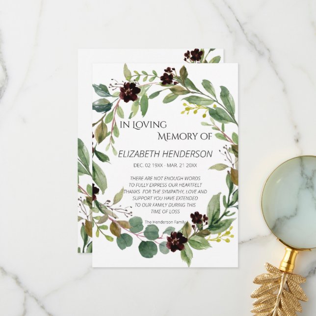 Danke, dass du dich an Beileid erinnert hast. Dankeskarte (Vorderseite/Rückseite Beispiel)