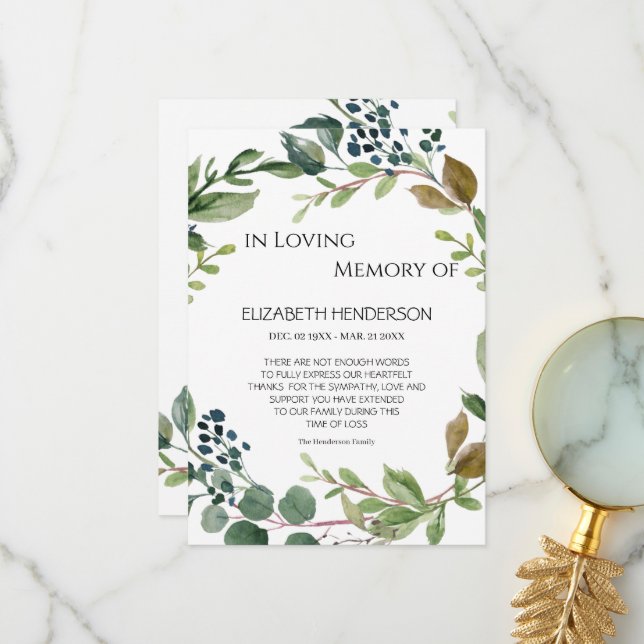 Danke, dass du dich an Beileid erinnert hast. Dankeskarte (Vorderseite/Rückseite Beispiel)