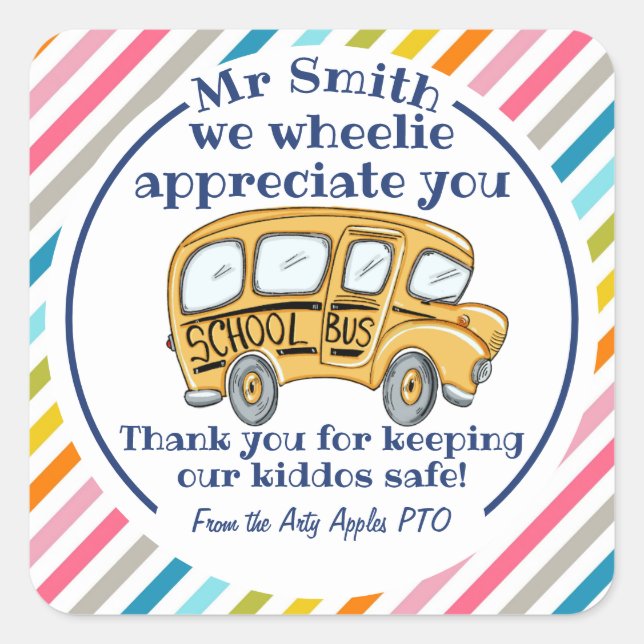 Danke, dass du ein phantastischer Busfahrer bist Quadratischer Aufkleber (Vorderseite)