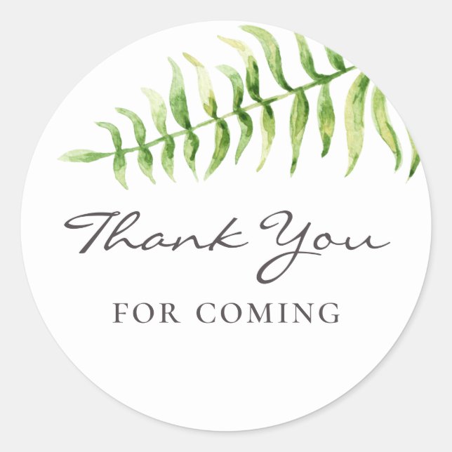 Danke, dass du gekommen bist! Farnfarn-Babydusche Runder Aufkleber (Vorderseite)