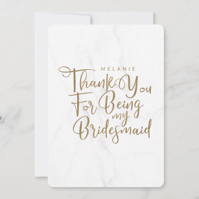 Danke, dass du meine Bridesmaid Typografie Marmor  Dankeskarte (Vorderseite)