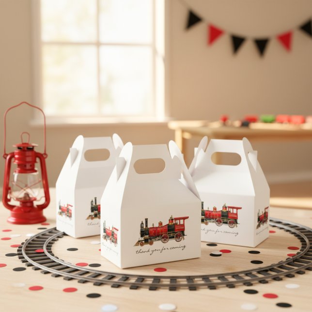 Danke, dass du mit dem roten Zug gekommen bist Geschenkschachtel (Thank You For Coming Red Train Favor Boxes)