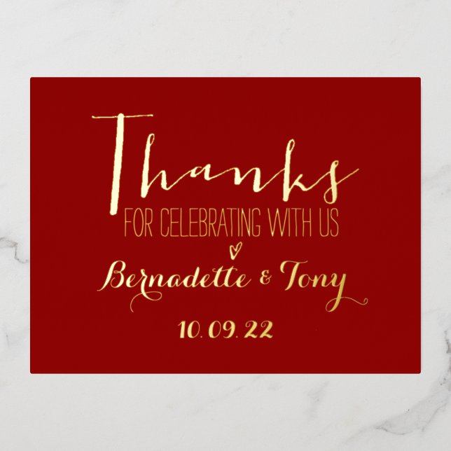 Danke, dass du mit uns gefeiert hast! Hochzeit Dan Folie Einladungspostkarte (Vorderseite)