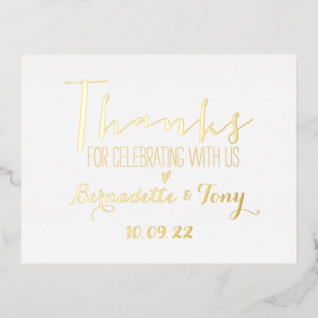 Danke, dass du mit uns gefeiert hast! Hochzeit Dan Folie Einladungspostkarte (Vorderseite)