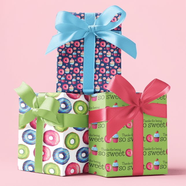 Danke, dass du so süße Wrapping Sheets bist Geschenkpapier Set (Thanks someone for being so sweet with these fun donut and cupcake wrapping paper sheets! )
