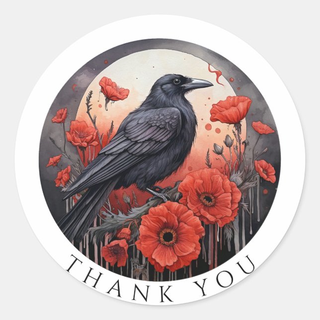 Danke, dass du Sticker für Crow Bird Blume Sticker (Vorderseite)