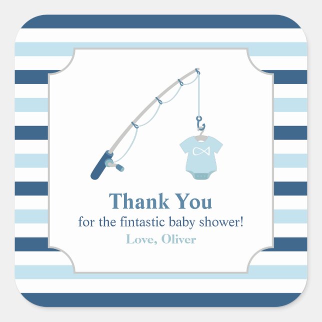 Danke, dass du Themed Baby Dusche geangelt hast Quadratischer Aufkleber (Vorderseite)