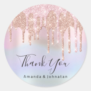 Danke, dass du Wedding Pink Glitzer Holograph Runder Aufkleber