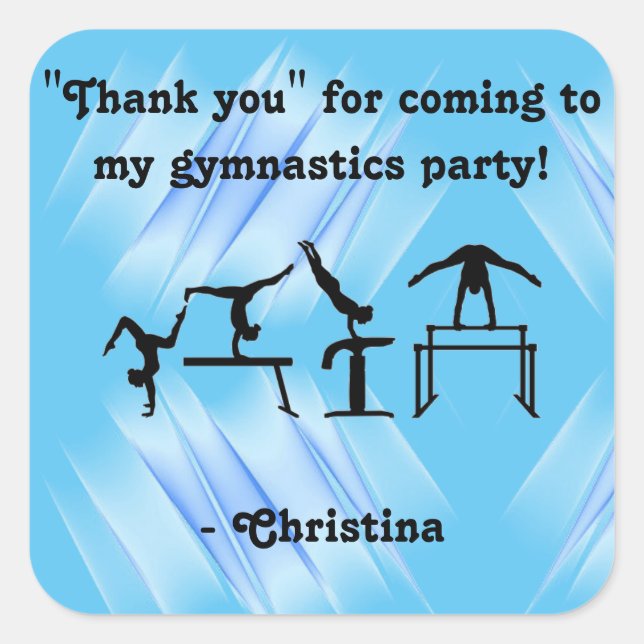 "Danke", dass du zu meinem Gymnastik-Party gekomme Quadratischer Aufkleber (Vorderseite)