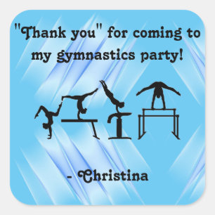 "Danke", dass du zu meinem Gymnastik-Party gekomme Quadratischer Aufkleber