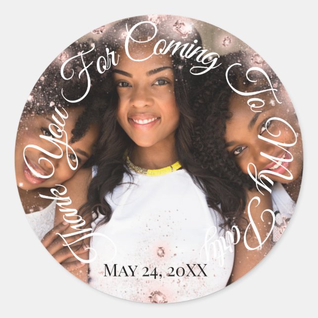 Danke, dass du zu meinem Party Foto Glitzer gekomm Runder Aufkleber (Vorderseite)