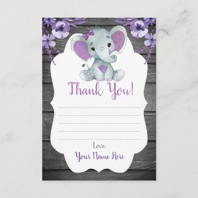 Danke, dass Sie Card Girl Elephant Dusche Purple B Begleitkarte (Vorderseite)