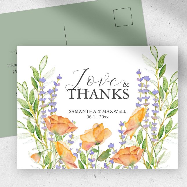 Danke, dass Sie Card Watercolor-Wildblumen Postkarte (Bridal shower thank you postcard watercolor wildflowers by Victoria Grigaliunas )