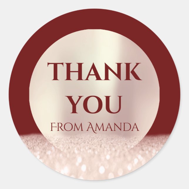 Danke, dass Sie ClassyRose Blush Burgundy Glitzer Runder Aufkleber